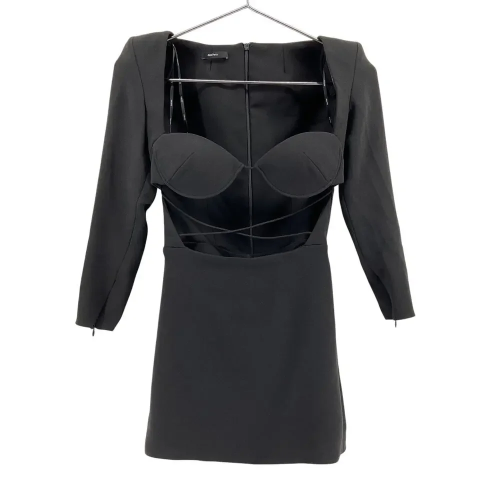 Alex Perry Structured Black Parks Sweetheart Cup Wrap Mini Dress Size US 4 / UK - Picture 2 of 4